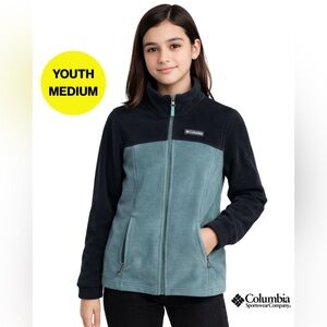 COLUMBIA 💙 Youth Girls Teal & Dark Navy Warm, Comfy Fleece Jacket (Medium 10/12)